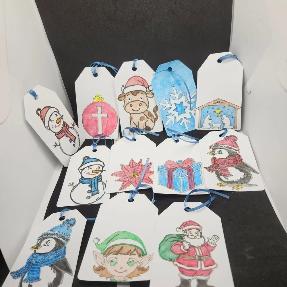 Hand Crafted Winter Christmas Gift Tags Thank You Cards Set of 12